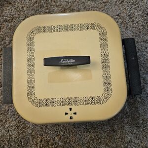 Sunbeam Cream Yellow Electric Skillet with Black Handles